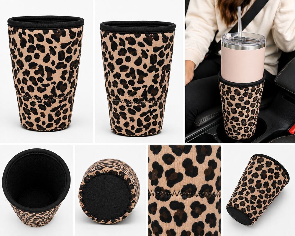 Leopard Print Neoprene Tumbler Cup Holder Sleeve for Stanley & Similar Tumblers